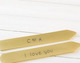 Personalized Collar Stays - Brass Collar Stays Stamped By Hand - Best Man Gift - Wedding or Anniversary Gift - Present for Groom