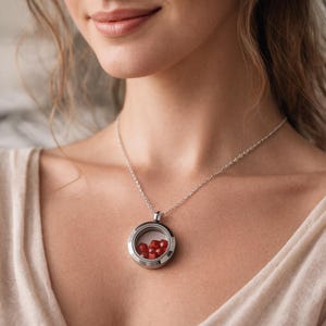 July Locket - July Necklace - July Birthstone - Cancer Zodiac Sign - Leo Astrological Sign - Ruby Crystal - Red Stone - Summer Jewelry