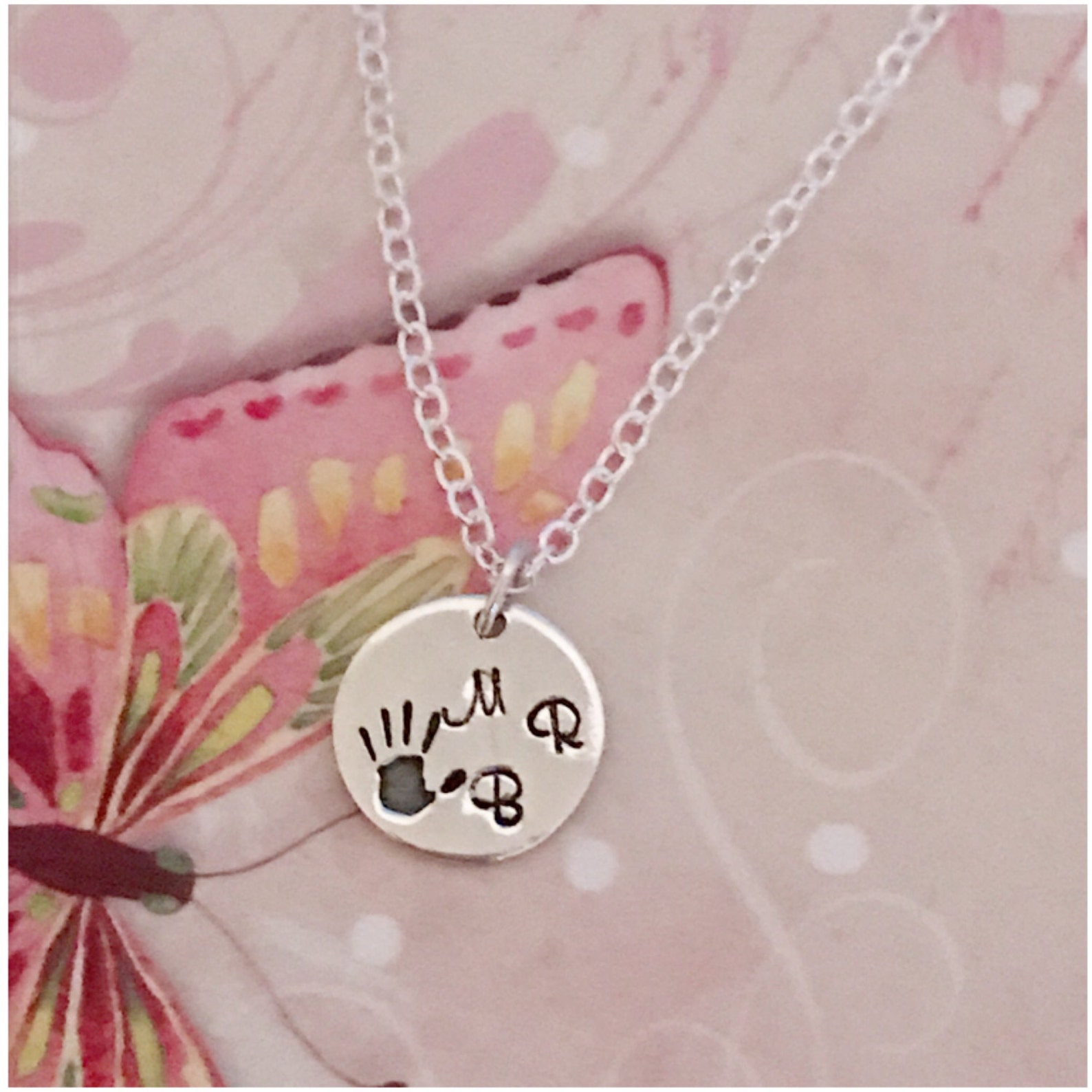 Baby Hand Print Necklace Child Initial Necklace Sterling - Etsy
