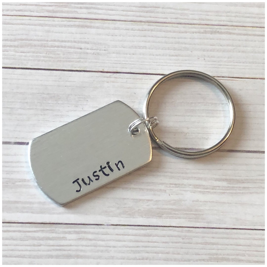 Personalized Dog Tag Keychain Small Dog Tag Key Chain Name Stamped