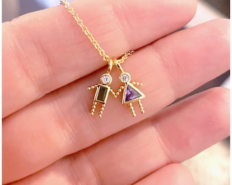 Collar de oro con piedra de nacimiento para niños - Joyería para el Día de la Madre - Dije de cristal para niño - Colgante para niña - Regalo para mamá primeriza - Mes de nacimiento de los niños