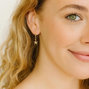 Simple Starfish Earrings - Gold Star Fish Earrings - Starfish Jewelry - Hanging Earrings - Beach Gift - Vacation Time - Sea Life Jewelry