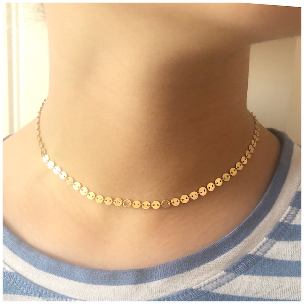 Gold Filled Choker - Dainty Coin Choker - Minimalist Disc Choker - Dainty Necklace - Gold Sequin Choker - Layering Necklace - Simple Dot