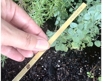 Brass Herb Marker - Outdoor Yard Sign - Metal Flower Stakes - Summer Plant Tag - Hand Stamped Garden Gift - Personalized Vegetable Plate