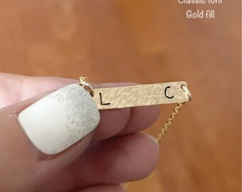 Gold Horizontal Bar Necklace - Personalized Initial Jewelry - Custom Stamped Name Necklace - Special Date