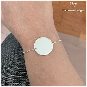 Sterling Silver Disc Bracelet - Blank Charm Bracelet - Simple Coin Bracelet - Single Charm - Dot Bracelet - Option in Yellow Gold Rose Gold