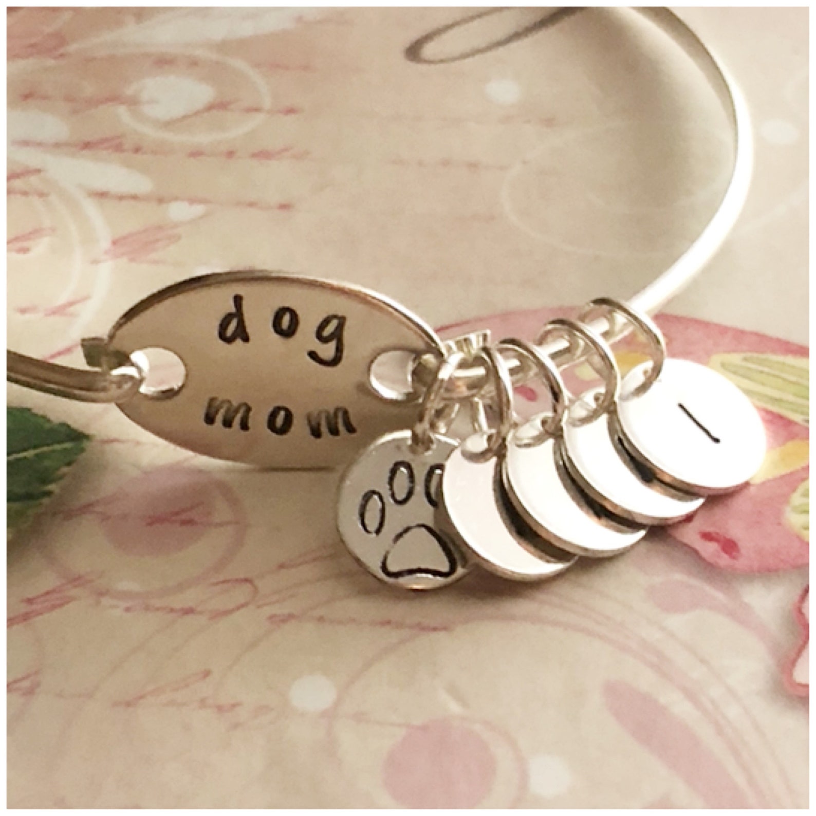 Dog Mom Bracelet Silver Bangle Bracelet Oval Charm and Etsy