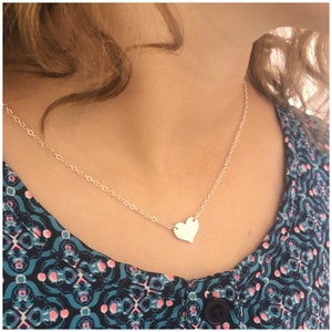Collier coeur en argent - Collier coeur simple - Collier coeur délicat - Collier coeur uni - Collier amour en argent - Cadeau d&#39;anniversaire pour elle