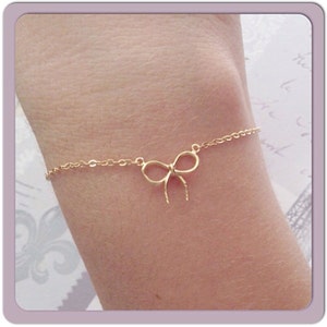 Bracciale con fiocco in oro - Bracciale con nastro d'oro - Bracciale Lega il nodo - Regalo damigelle d'onore - Bracciale gioielli da sposa - Componenti riempiti in oro 14 carati