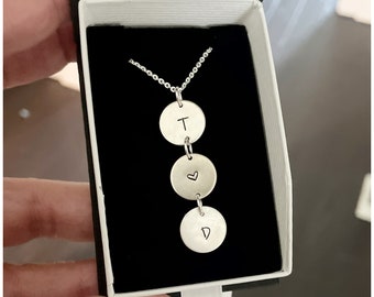 Silver Disc Necklace - Initial Disc Necklace - Couple Heart Discs - Children Initials Necklace - Stamped Letter Necklace - Personalized Gift