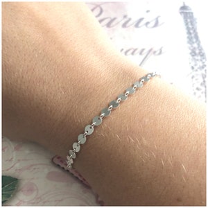 Sterling Silver Bracelet - Dainty Coin Bracelet - Bohemian Disc Bracelet - Silver Sequin Bracelet - Layering Bracelet - Simple Dot Bracelet