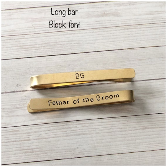 Personalized Gold Color Tie Bar Hand Stamped Tie Clip Brass Tie