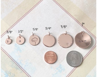 Customizable Charm - 3/8", 1/2", 5/8", 3/4", 7/8" or 1" Disc - Personalized Rose Gold Pendant - Personalized Design Add On - Round Charm