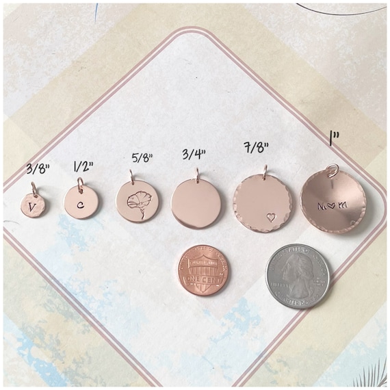 Customizable Charm - 3/8", 1/2", 5/8", 3/4", 7/8" or 1" Disc - Personalized Rose Gold Pendant - Personalized Design Add On - Round Charm