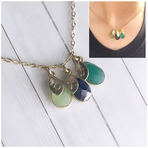 Gold Crystal Necklace - Personalized Leaf Necklace - Custom Initial Birthstone Necklace - Colored Teardrop Pendant Necklace - Gift for Mom