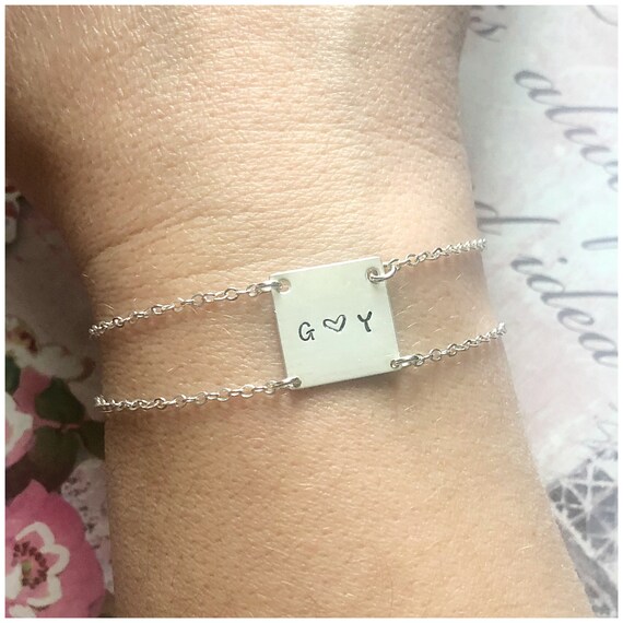 Square Initial Lock Bracelet