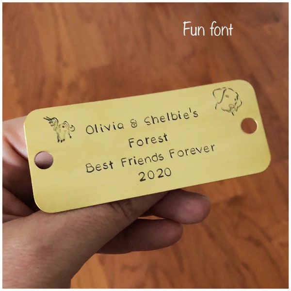 3.5" x 1.5" Plate - Rectangle Brass Tag - Metal Hand Stamped Plaque - Personalized Text - Customized Message - Wall Mounting Sign