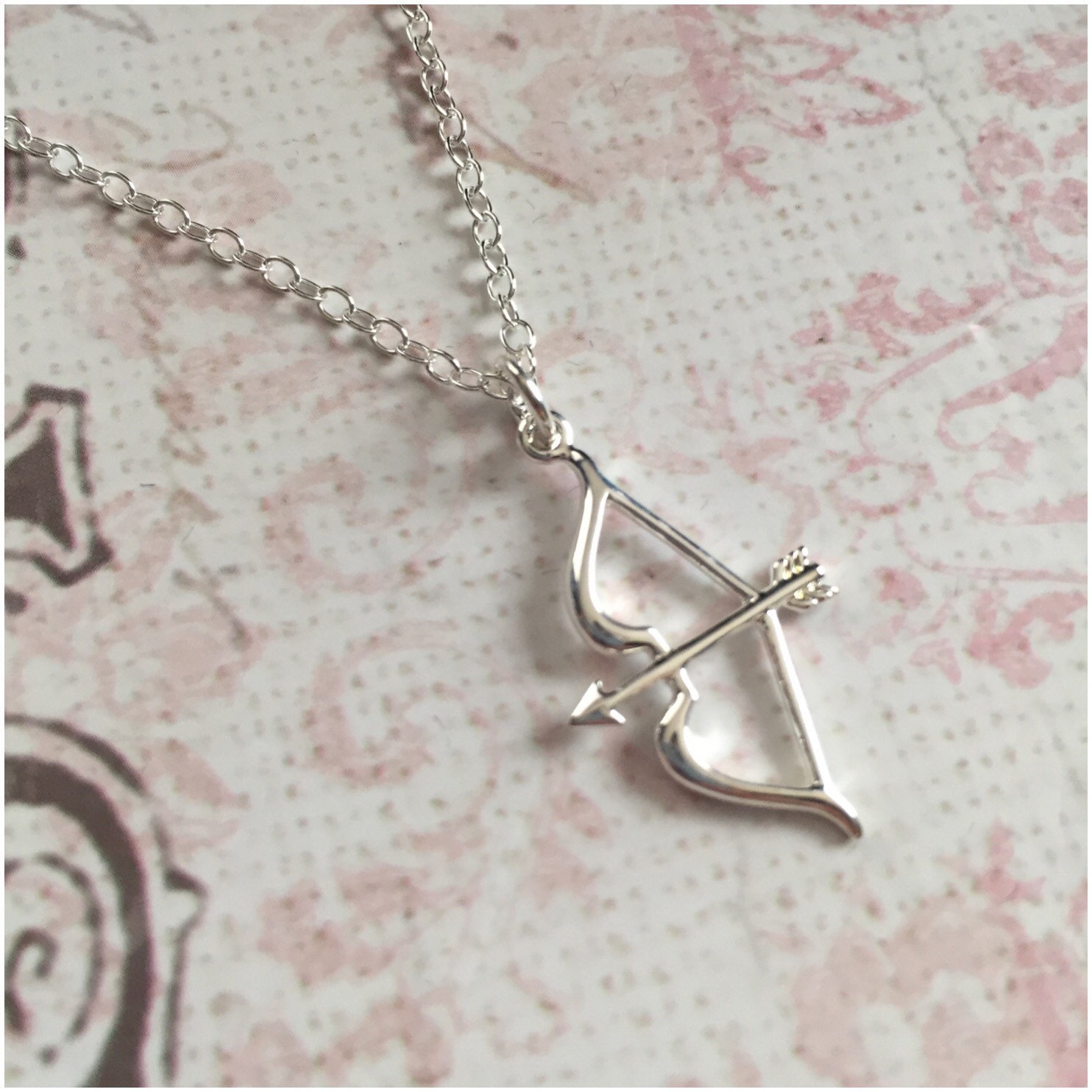 Silver Bow and Arrow Necklace - Cupid Necklace - Archery