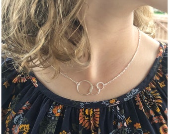 Interlocking Ring Necklace - Sterling Silver Eternity Necklace - Triple Circle Necklace - 3 Circles - Gift for Sister - Three Kids Symbol