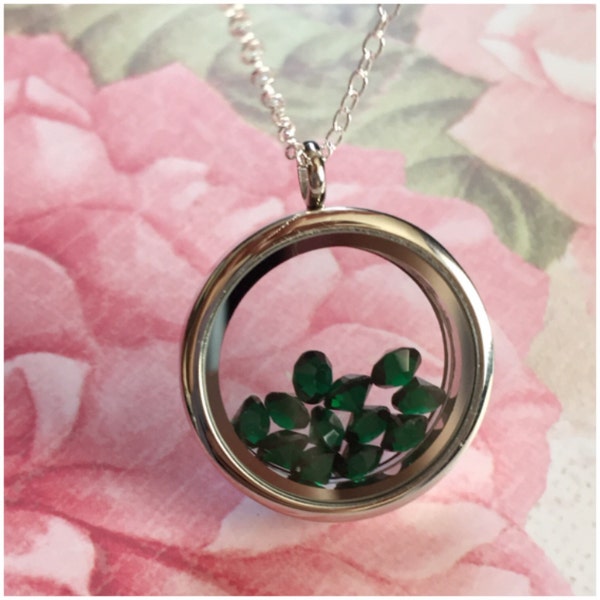 May Locket - Customized May Necklace - May Birthstone - Taurus Zodiac Sign - Gemini Astrological Sign - Emerald Crystal - Green Stone