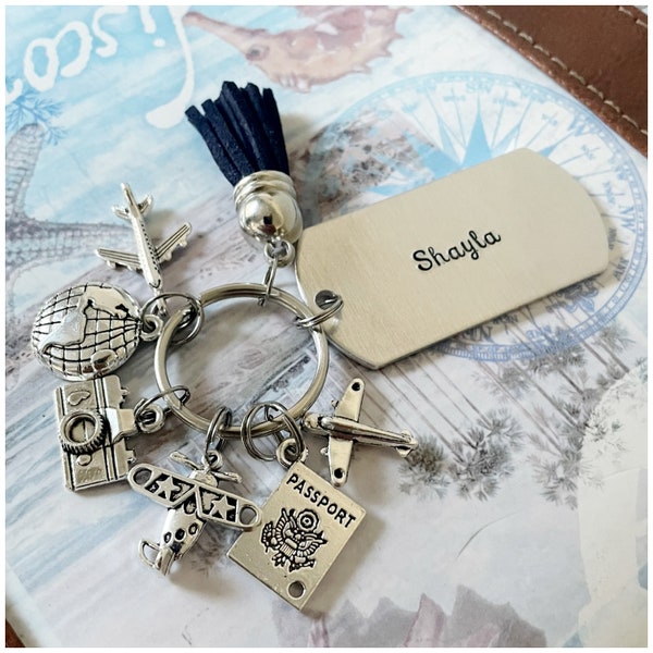 Personalized Travel Keychain - World Traveler Gift - Custom Christmas Present - Around the World Key Ring - Graduation Thank you Gift