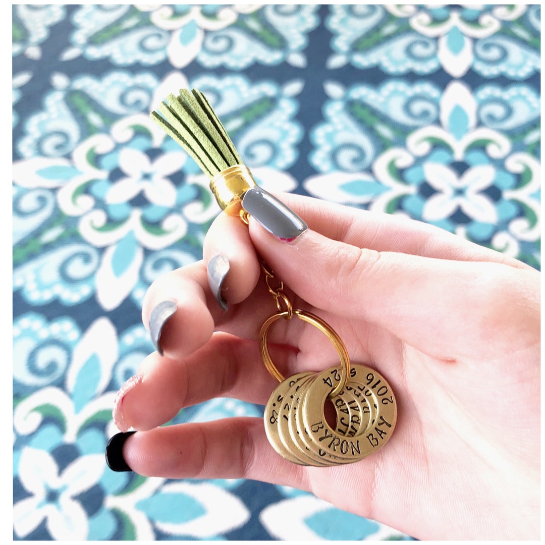 Personalized Brass Keychain With Color Tassel Thick Metal Washers
