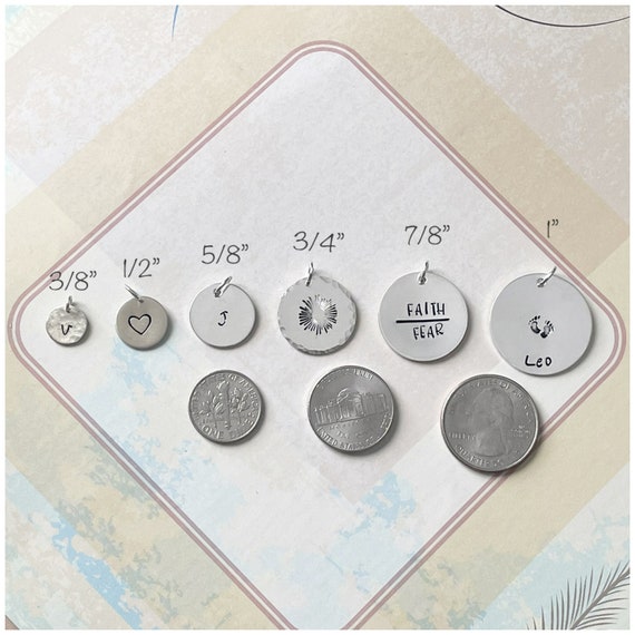 Personalized Charm - 3/8", 1/2", 5/8", 3/4", 7/8" or 1" Disc - Stamped Sterling Silver Coin Custom Name Pendant - Customizable Design Add On