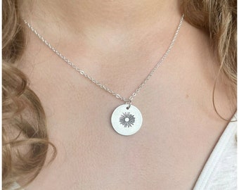 3/4" Sterling Silver Charm Necklace - Personalized Initial Disc - Customized Name Pendant - Stamped Text, Design or Letters - Size 19mm