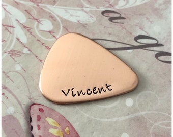 Plettro per chitarra in rame - Nome plettro per chitarra - Plettro per chitarra personalizzato - Plettro per chitarra personalizzato - Regalo di fine anno per insegnante, allenatore, professore