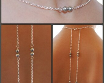 Sterling Silver Backdrop Necklace - Bridal Bakcdrop Necklace - Pearl Backdrop Necklace - Wedding Jewelry - Swarovski Back Drop Necklace