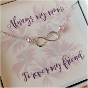 Collier Silver Infinity Single Chain Two Pearls - Collier Délicat pour Maman - Collier Couleur Personnalisé - Bijoux Infinity Personnalisés pour Maman