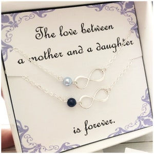 Silver Infinity Necklace Set with Swarovski Pearls - Card Optional - Gift for Sister - Present for Twin Girls - Infinity Sister Jewelry