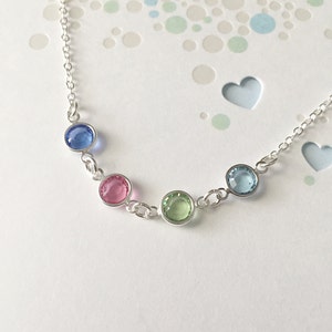 Simple Birthstone Necklace - Silver Swarovski Birthstones - Dainty Gift for Her - Mom Jewelry - Round Crystal - Grandma Kids Birth Months