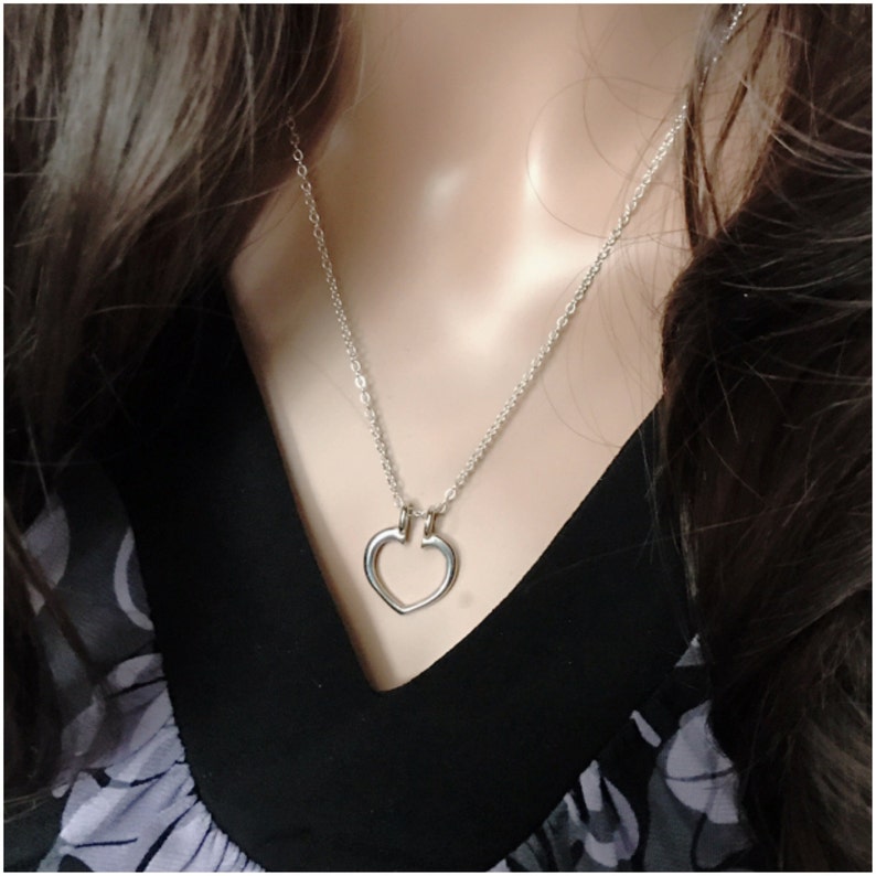 Silver Ring Holder Necklace Open Heart Ring Keeper Necklace Engagement Ring Holder Wedding Ring Holder Necklace Ring Keeper Necklace