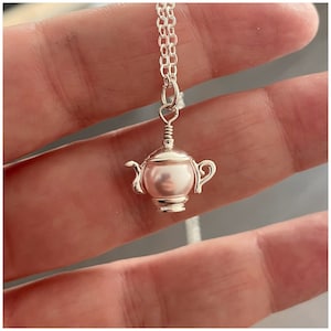Tea Pot Necklace - Fairytale Gift - Alice In Wonderland Necklace - Cute Pearl Necklace - Tea Jewelry - Swarovski Pearl - Teapot Birthday