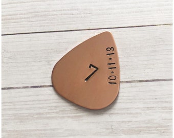 7 Year Anniversary Gift - Personalized Copper Guitar Pick - Hand Stamped Date - Personalized Guitar Pick - Custom Metal Accessory for Player