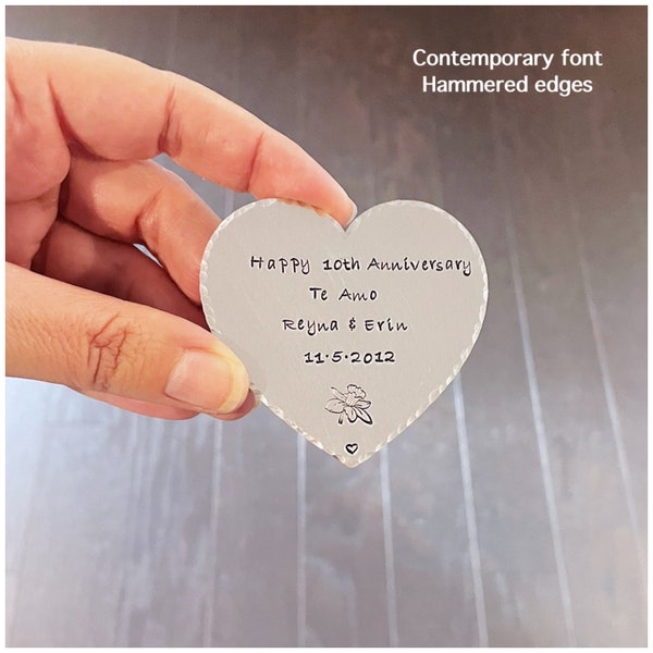 Aluminum Heart Insert - Hand Stamped Heart - Personalized Ornament - Custom Metal Plaque - Carry in Your Wallet or Use as Plaque