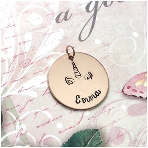 1&quot; Rose Gold Filled Disc - Personalized Charm - Customize With Your Names Words Dates - Hand Stamped Disc - Custom Pendant Size 25mm