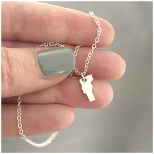 Sterling Silver Vermont Necklace - The Green Mountain State Jewelry - Small State Charm - Shiny VT State Charm - Hometown Gift Freedom Unity