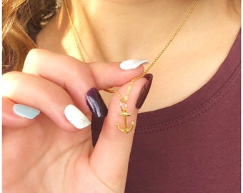 Gold Anchor Necklace - Nautical Necklace - Summer Beach Necklace - Sea Jewelry - Ocean Lover Gift - Dainty Necklace for Her