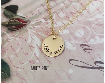 5/8" Yellow Gold Filled Disc Necklace - Personalized Initial Pendant - Customized Name Charm - Stamped Design or Letters - Add On Size 16mm