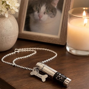 Sterling Silver Remembrance Necklace - Memorial Ash Container - Cremation Jewelry - Dog Cat Urn - Personalized Name Stamped on Dog Bone