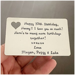Happy Birthday - Your Message Stamped On Aluminum Wallet Card - Handmade Gift - Personalized Wallet Accessory - Gift Husband Boyfriend Wife