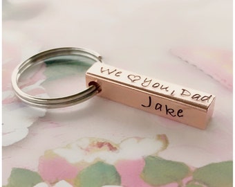 Personalized Dad Keychain - Copper Bar Tag - 4 Sided Bar Key Ring - Daddy Birthday Gift - Custom Bar - Father&#39;s Day Gift - Four Sides