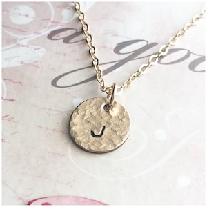1/2&quot; Disc - Personalized Letter Charm Necklace - Yellow Gold Filled Initial Pendant - Hand Stamped Jewelry - Customized Disc - Size 13mm