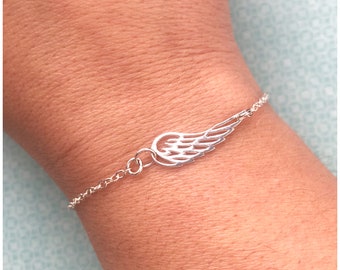 Sideways Wing Bracelet - Sterling Silver Angel Bracelet - Sterling Silver Wing Bracelet - One Wing Bracelet - Simple Angel Bracelet