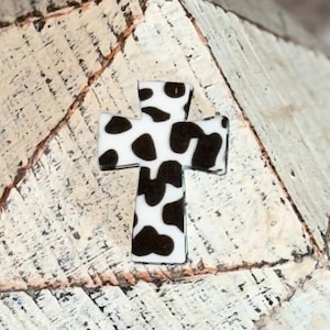 Cow Print Western Black/White Faith Cross Silicone Focal Bead