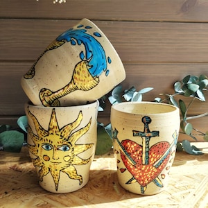 Kaffeebecher,getöpfert,besonders,Espressobecher,handgemacht,Tarotkarten,Teebecher,Hexenzubehör,Tarotmagie,Mondphasen,Manifestation,Kelch