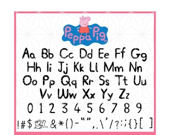Peppa Pig SVG font & TTF File, Peppa Pig alphabet letters numbers, Girls birthday party invitation, Cricut monogram Silhouette shirt decor