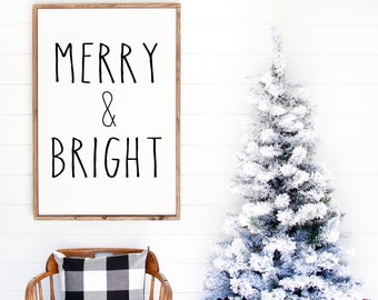 Merry and Bright, Christmas Printable Wall Art, Farmhouse Christmas, Digital Download, Christmas Sign, Merry & Bright Wall Art, Christmas